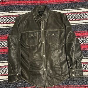 Men's Dark gray Leather motorcycle Shirt Jacket